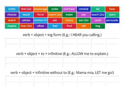T5 - Verb + object + ing form and infinitive