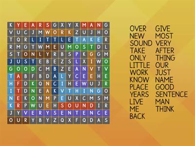 Fry's Common Words 2nd 100, 1st 25 Wordsearch
