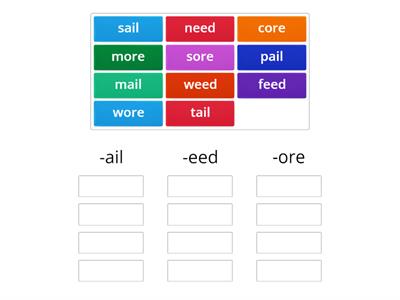Word Families: -ail, -eed, -ore