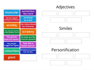 Descriptive techniques (Adjectives, similes and personification). 