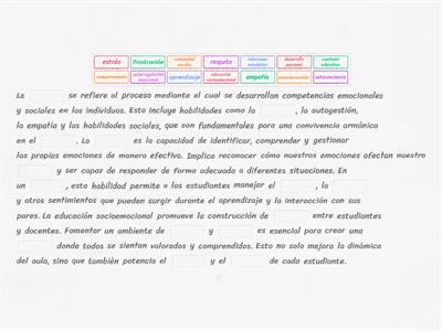 Lee y completa el texto sobre "La educación socioemocional"