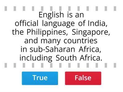 The English Language and Accents (True or False)