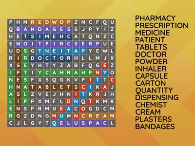 Wordsearch - Reading - At The Pharmacy