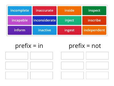 prefix    in -  ( 2 meanings ) 