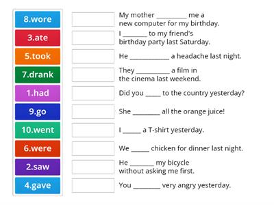 Past Simple Irregular Verbs Match Up