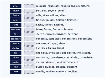 le subjonctif 4 (tous), relie les conjugaisons au verbe qui correspond.