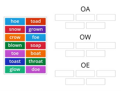 oa, ow and oe word sort