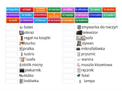 Meble, elektronika i przedmioty domowe po hiszpańsku.