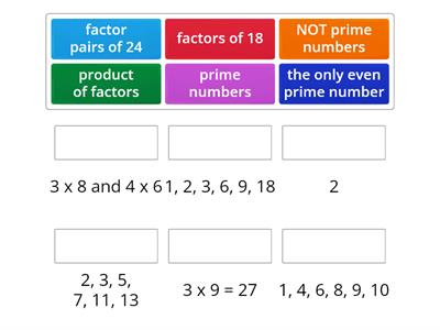 Match up prime numbers and factors 