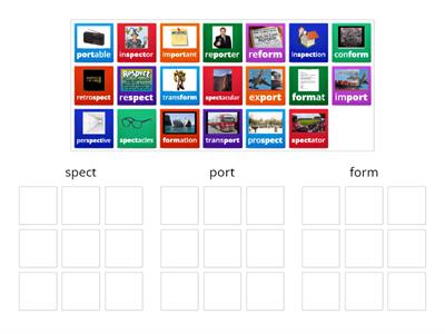 Blue Sort 20 Latin Roots (spect, port, form)