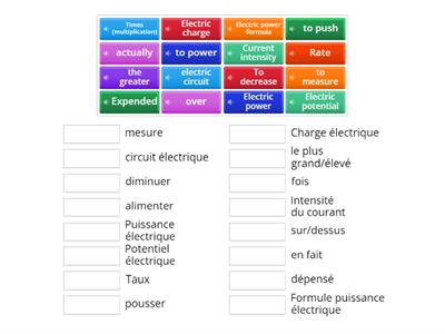 Electric power formula vocab