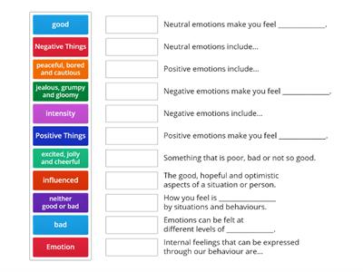 Year 7 Health - Term 2 - Match Up - Positive and Negative Emotions