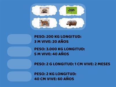 PESO, LONGITUD Y VIDA DE LOS ANIMALES - 