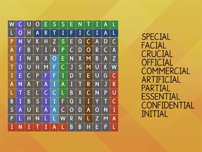 Find your -cial and -tial spelling words!