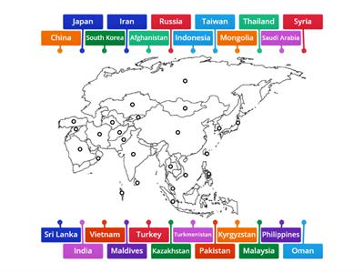 Countries of Asia, map labelling