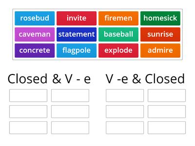 Wilson Syllable Sort - 2 syllable words (Closed and V-C-E)