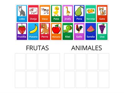 Agrupar según categoría semántica "Frutas" y "Animales"