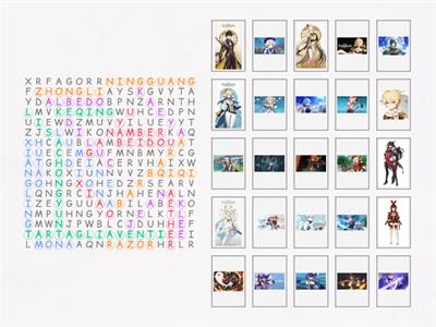 Genshin Impact Characters Word Search