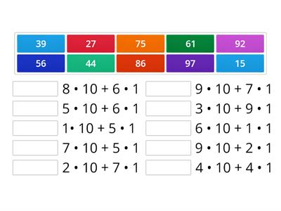 Pisanje dvoznamenkastih brojeva u obliku:  75 = 7 • 10 + 5 • 1