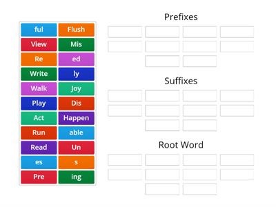 Prefixe/Suffixe and Root Word Sort