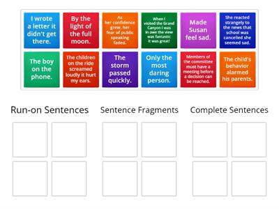 Run-On Sentences, Sentence Fragments and Complete Sentences