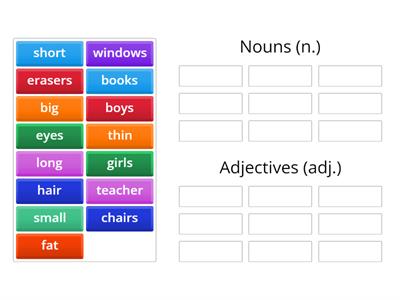 Put the nouns and adjectives in the correct group