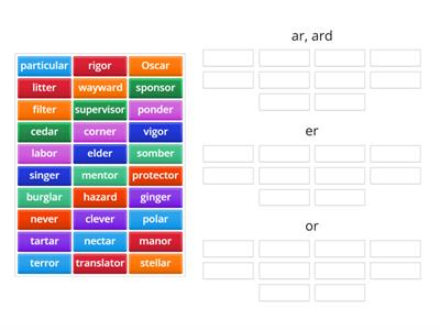 r-controlled: ar, er, or