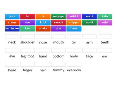 Body parts in Roomaji