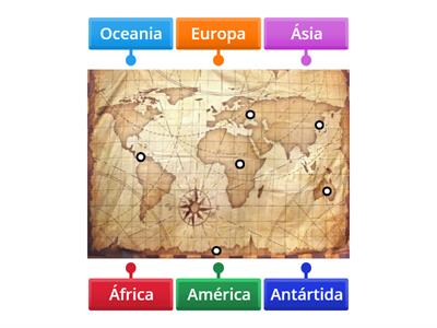 Localize os continentes no mapa