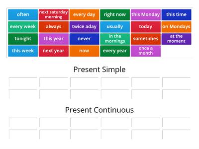  Sorting: Present Simple and Continuous - time expressions