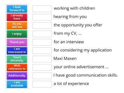 EN Year 9: Sentence Starters Letter of Application