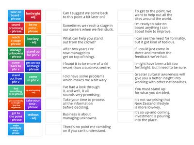 Business Vocabulary A match up - example sentences to discuss