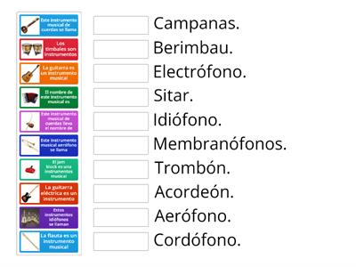 Nombre y clasificación de los instrumentos musicales.