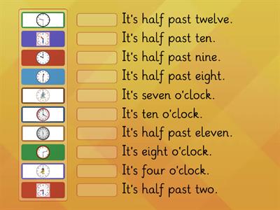 Y3 : Time ONLY (o`clock /half past) Ex1