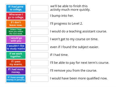 Match the Mixed Conditionals Clauses - Lifelong Learning L1