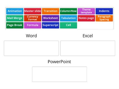 Match the Software - Word Excel PowerPoint