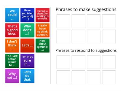 Phrases for making and responding to suggestions