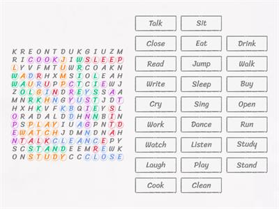 A1. Action verbs: Wordsearch