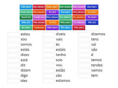 Pronomes pessoais e verbos irregulares -  português