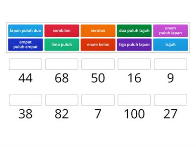 Padankan nombor dengan perkataan yang betul.