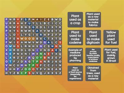 Commercial uses of plants- wordsearch