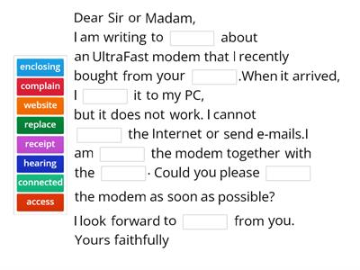 A letter of complaint modem