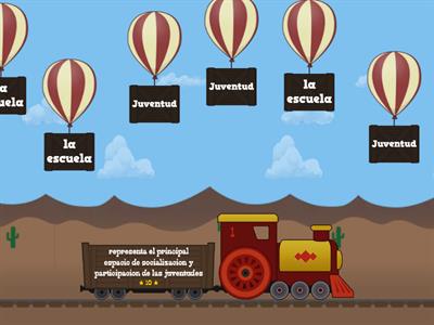 Pinche los globos con la palabra correcta, de acuerdo al enunciado del vagón del tren