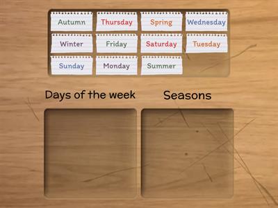 Sort out the days of the weeks and the seasons 