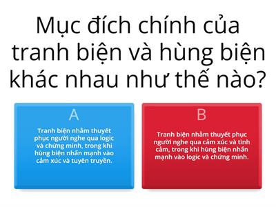 QUIZ - CÂU HỎI TRANH BIỆN B1