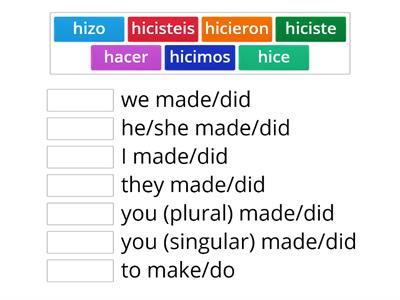 (2) to make/do (hacer)