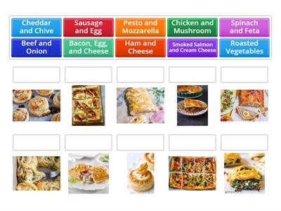 Match the Pictures onto its Savory filling/topping names