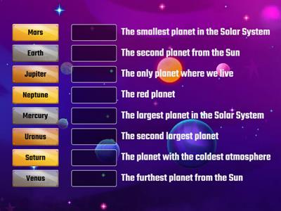 Match the names of the planets to their descriptions.