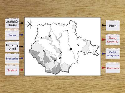 Slepá mapa - Jihočeského kraje (města)