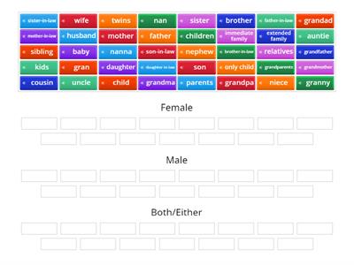 Family Words Category Sort